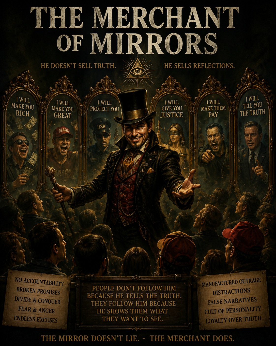 The Merchant of Mirrors editorial artwork